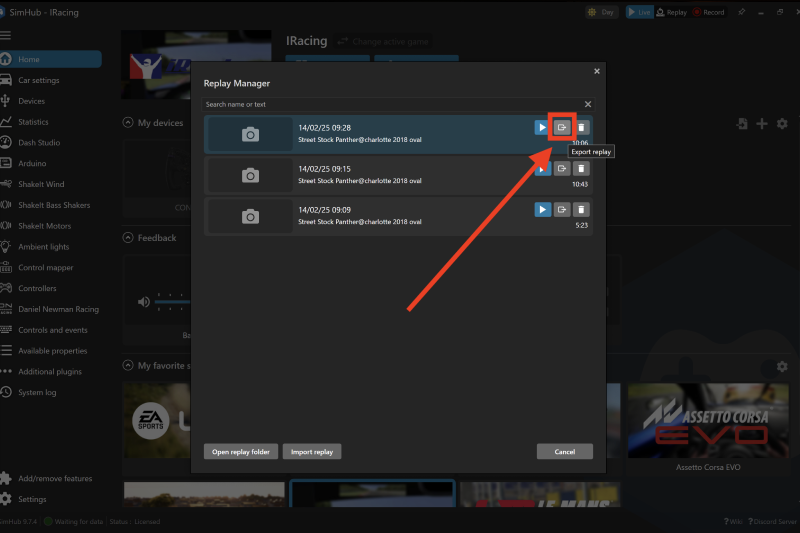 Step 1: Open Replay Menu